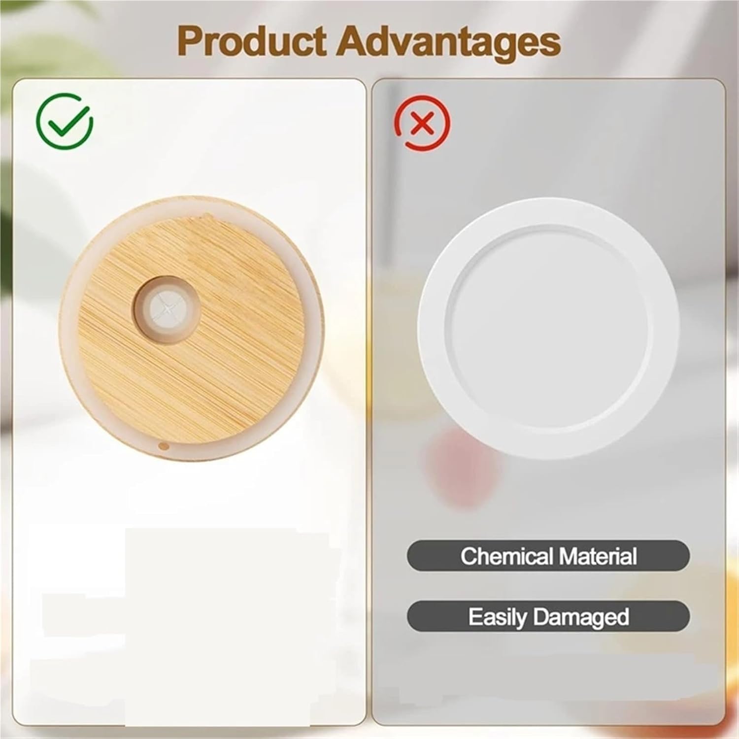 Bamboo Jar Lids 16pcs Bamboo Lids With Straw Hole, 2.76Inch/70Mm Canning With Silicone Ring For Yogurt Glass Jars