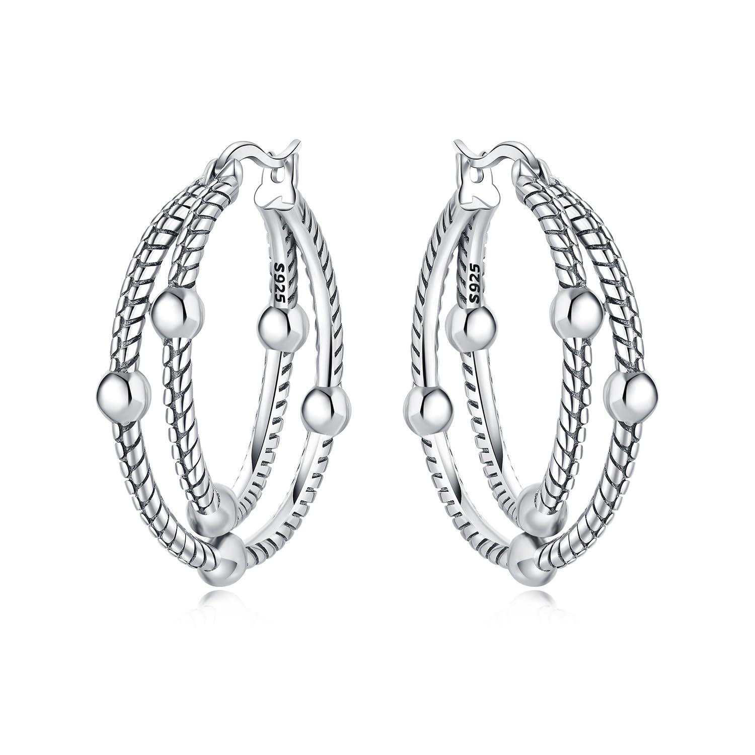 Pendientes de aro de plata de ley 925 para mujer, hipoalergénicos, estilo huggie — view 22