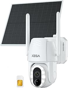 Xega 4G Solar Powered Outdoor Camera with SIM Card, Color Night Vision 500 Lumens, Human/Motion Detection, Two-Way Audio, 350°/90° Rotation, IP66 Waterproof asin的图片