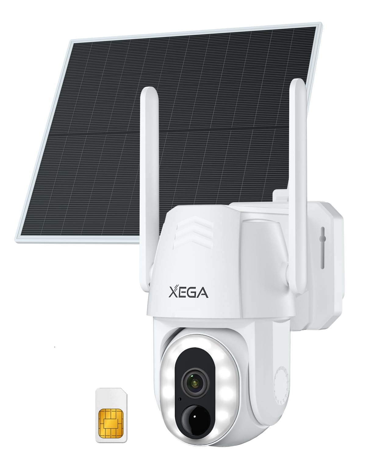 Xega Telecamera Esterno 4G LTE con Pannello Solare con SIM, Senza Wifi, 2K | Circolare 500 Lumen, Audio bidirezionale, Visione notturna colori,IP66, PTZ,Videocamera Senza Fili, Abbonamento pagante