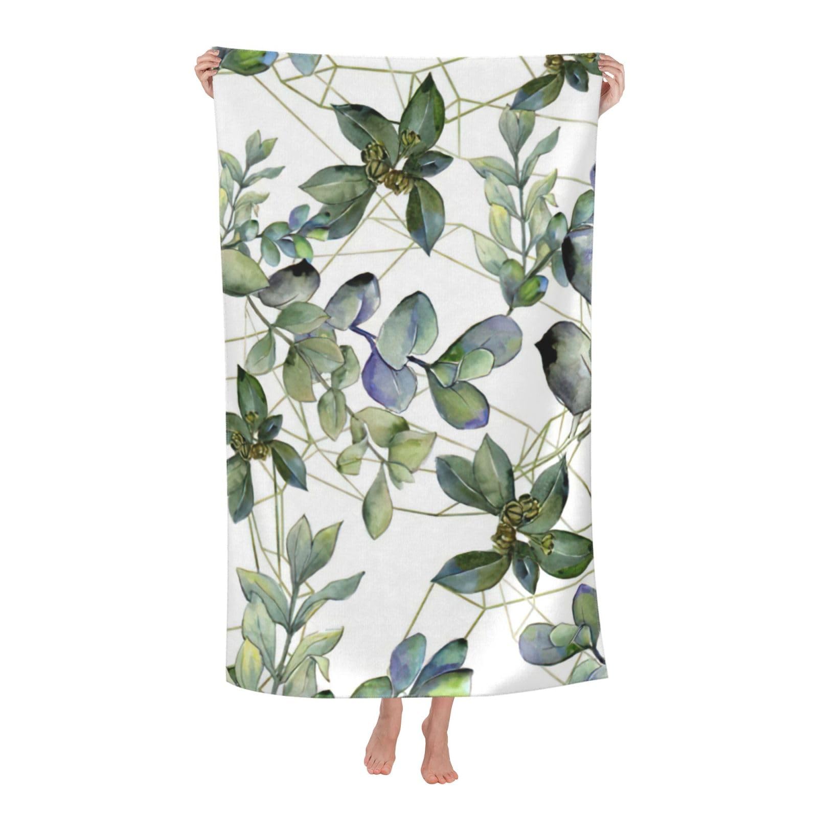 NImongt Green Eucalyptus Leaves Print Oversized Adult Beach Towel For Travel Weekend Getaways Festivals Camping Trips
