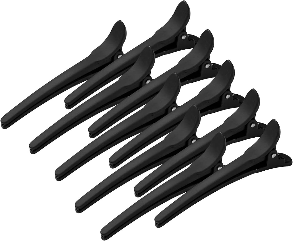 Hair Clips 12Pcs Black Duck Bill Section Big Bite Alligator Clip Set | Professional Plastic Hair Clips for Easy Styling and Sectioning Haircutting Salon Barber