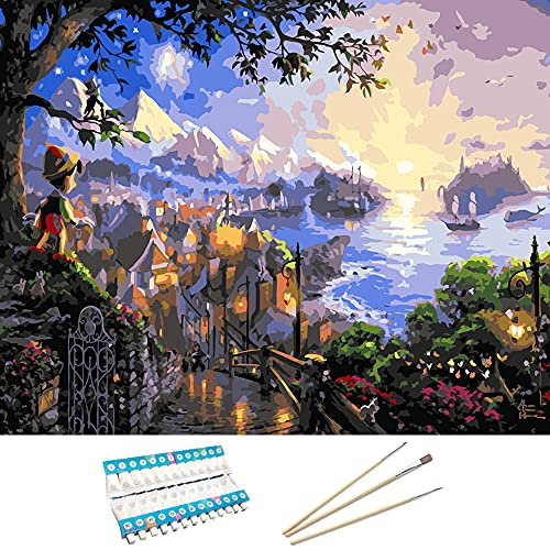 Kit de peinture par numéros pour adultes et débutants, toile de 40 x 50 cm, avec pinceau, sans cadre (paysage) Cover