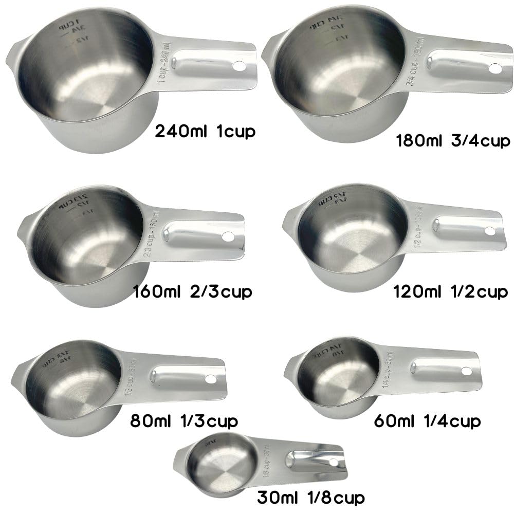 Edelstahl-Messbecher- und Messlöffel-Set mit rundem Anschluss, Küchenmesslöffel und -becher, Küchenwerkzeug zum Kochen und Backen (13-teiliges Set)
