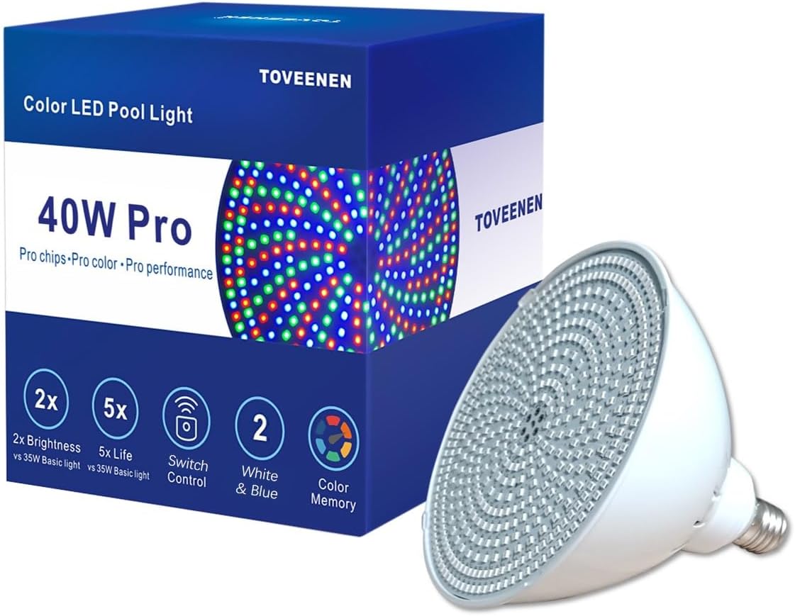 LED Pool Light Bulb for inground Pool - 120V 40W PRO White and Blue Pool Bulb Replacement for Pentair Hayward Pool Light Fixture