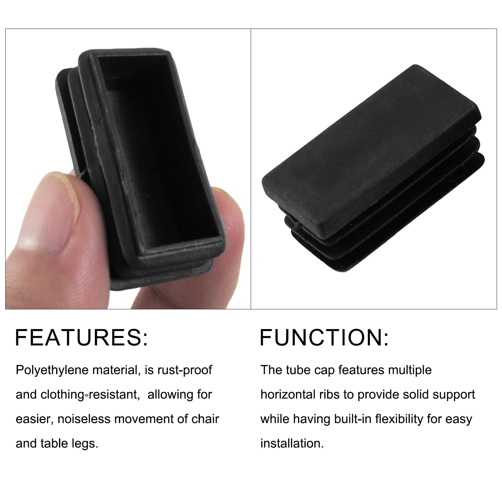METALLIXITY Tappi di Chiusura Rettangolari (40 x 20mm) 6pz, Tappi di Chiusura Filettati per Inserti di Tubi Rettangolari in Plastica - per Gambe di Mobili Tavoli Sedie, Nero