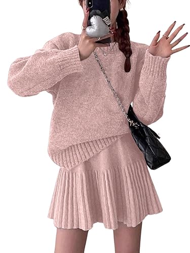 Women Sweater Skirt 2 Pieces Outfits Oversized Pullover Sweater and