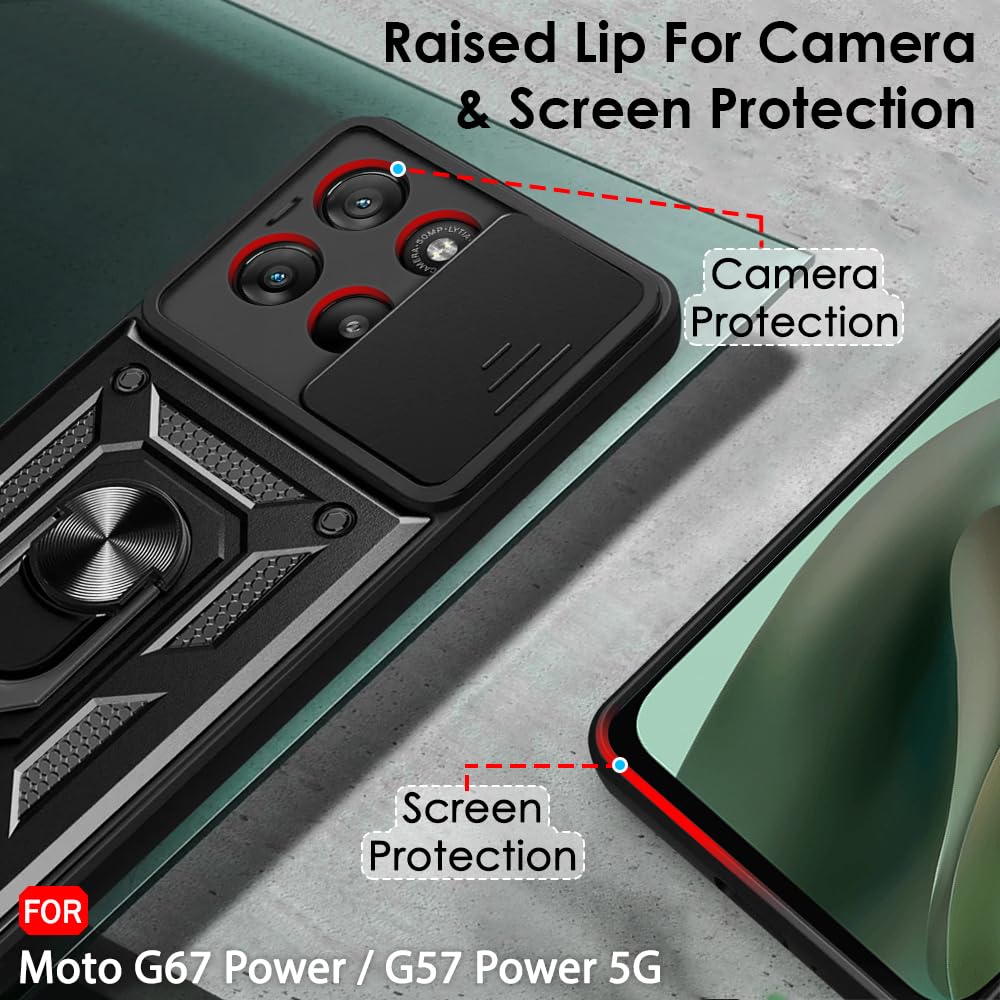 TheGiftKart Tough Armor Bumper Back Cover Case for Motorola Moto G67 Power / G57 Power 5G | Sliding Camera Cover, Kickstand & Ring Holder | 360 Degree Protection Back Cover Case (PC & TPU, Black) — Amazon image 3