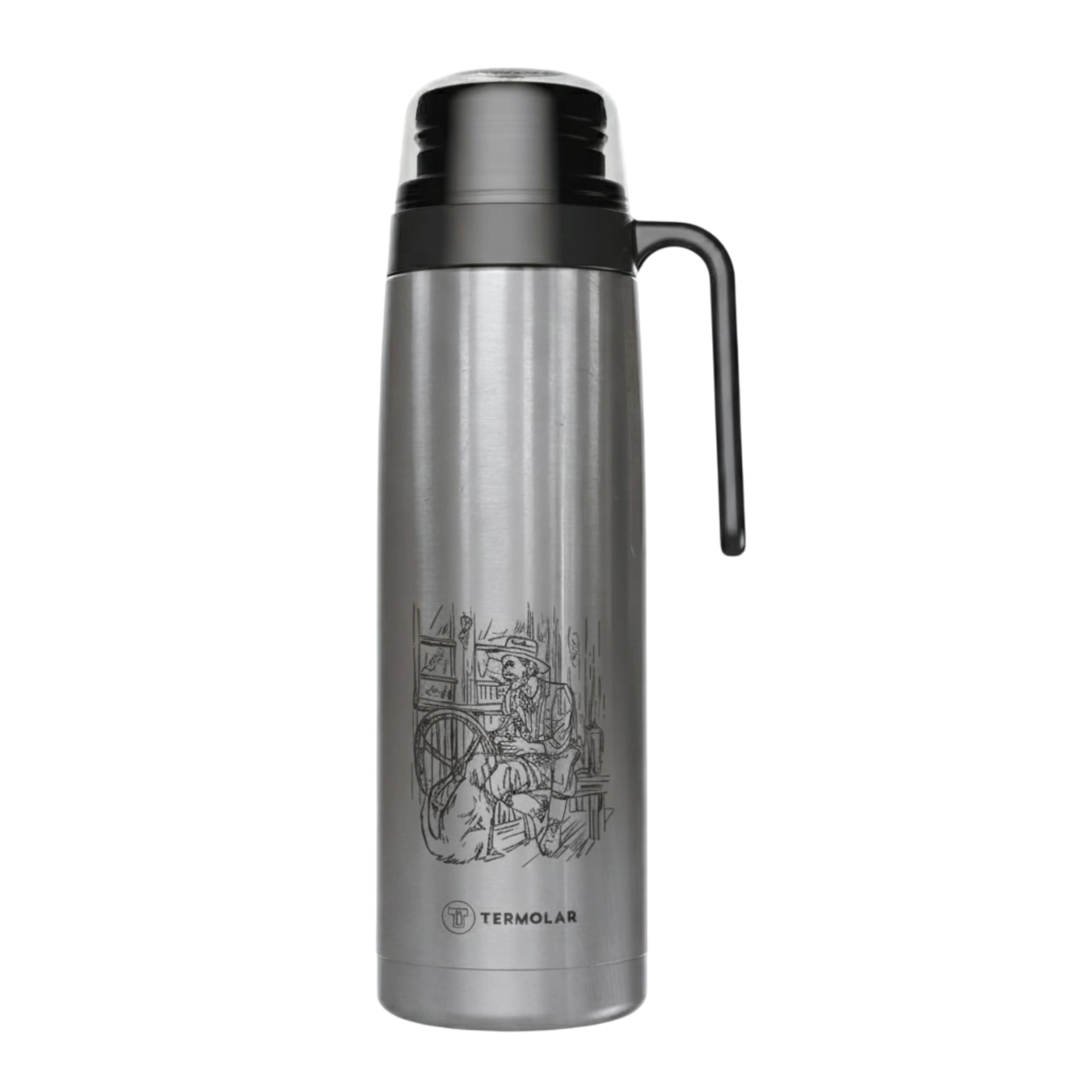 Termo R-EVOLUTION 1L con Pico Cebador para Mate y Asa - Dibujo | Acero Inoxidable 304 con Retención Térmica 20H Calor / 36H Frío - Botella Aislante de Viaje