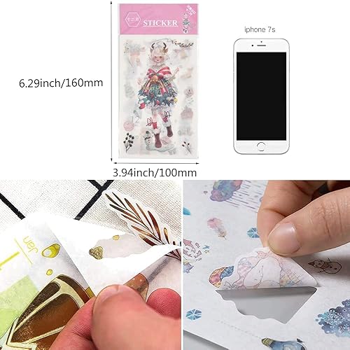 Miniatura 4 de EAMOTOL 72 hojas de calcomanías de dibujos animados para álbumes de recortes, calcomanías Washi, diario, papelería, calendario, manualidades,