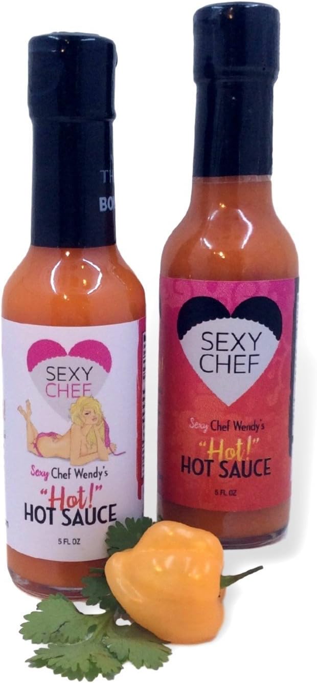 Sexy Chef Wendy's Habanero Pepper Hot Sauce Gift Set 2 PK – 100% All Natural Gluten Free No Vinegar – for Wings, Eggs, BBQ - 5 OZ ea