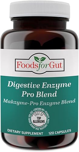 Foods For Gut Enzima digestiva Makzyme-Pro Blend & Probiotics Plus 120 cápsulas Cápsulas vegetarianas Libre de alérgenos superiores Apoya la