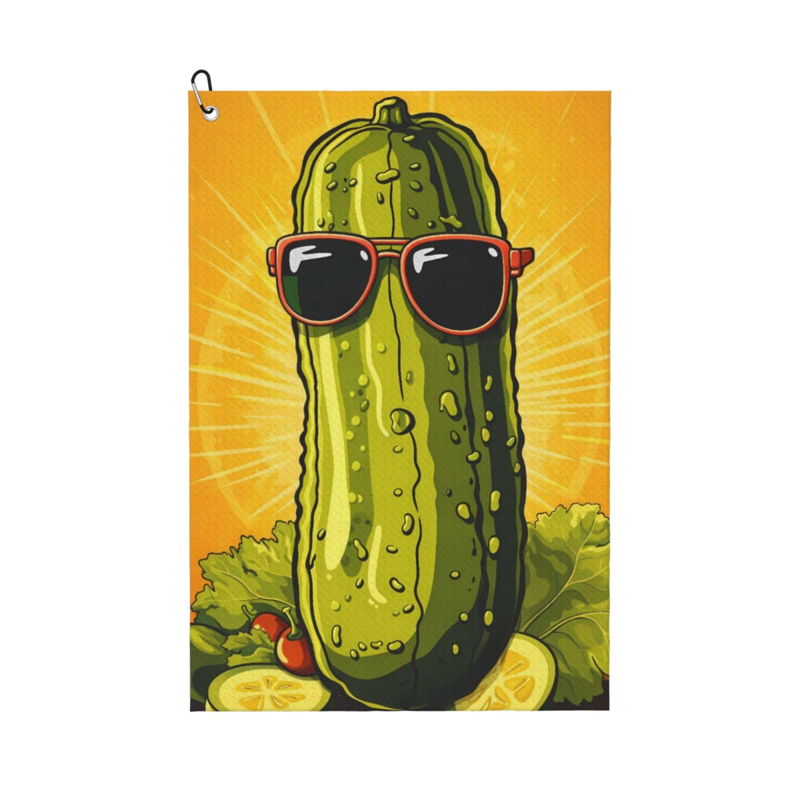 Oudrspo Funny Cucumber Print Multi-Functional Golf Towel | Absorbent Quick Drying 16x24in