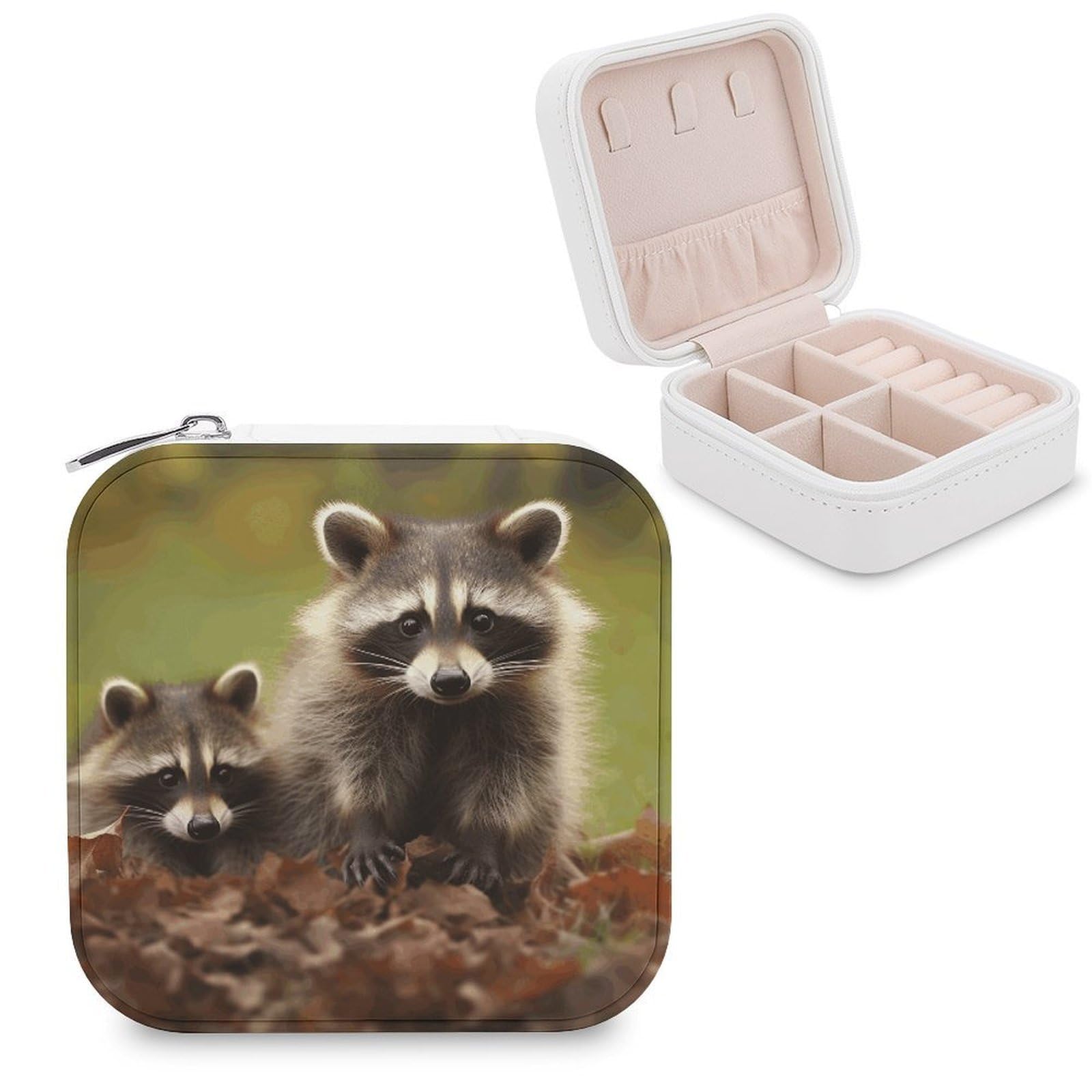 VstaDank Raccoon Jewelry Box Exquisite Leather Jewelry Organizer Portable Trinket Organizer Fashion Travel Jewelry Case for Rings Earrings Necklaces Unique Gifts for Women