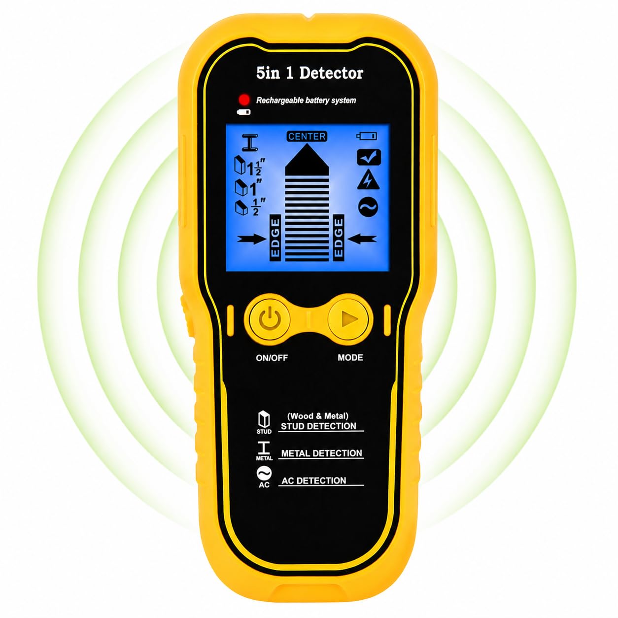 Rechargeable 5-in-1 Stud Finder Wall Scanner – LCD Display & Audio Alert, Wall Detector for Wood, Metal & Live AC Wire, USB Rechargeable Stud Detector for TV Mounting, Shelves & DIY Projects