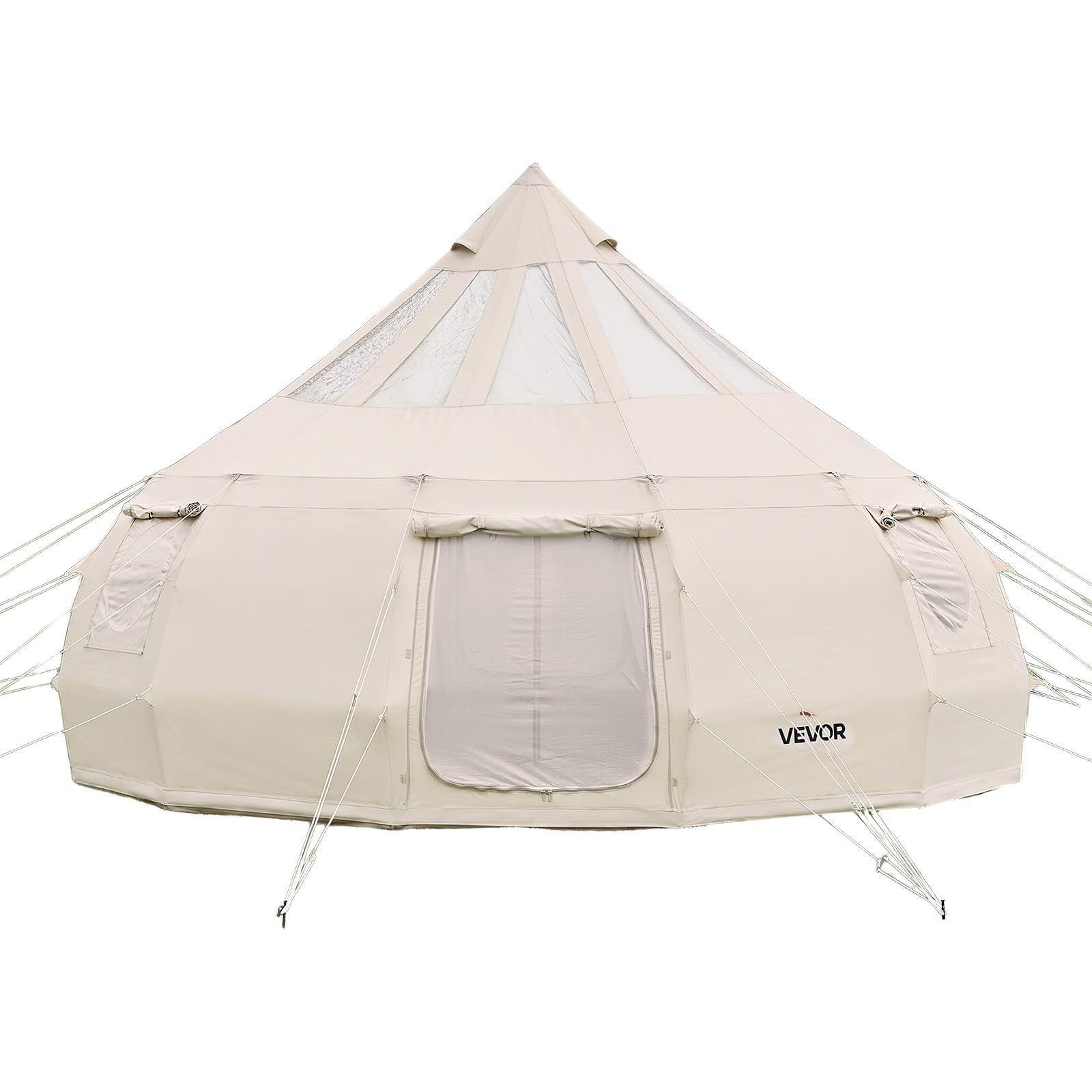 VEVOR Canvas-Glockenzelt, 5 m Jurte, 4 Jahreszeiten, mit Ofenrohrdurchführung & Regenhülle, Poly-Baumwoll-Gewebe, bis zu 12 Personen, für Familien-Camping, & Andere Outdoor-Aktivitäten, Beige