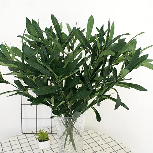 Miniatura 9 de LIFKOME Decoraciones de boda, 3 piezas de ramas de olivo artificiales, tallos de vegetación sintética, plantas verdes de seda para relleno de jarrón