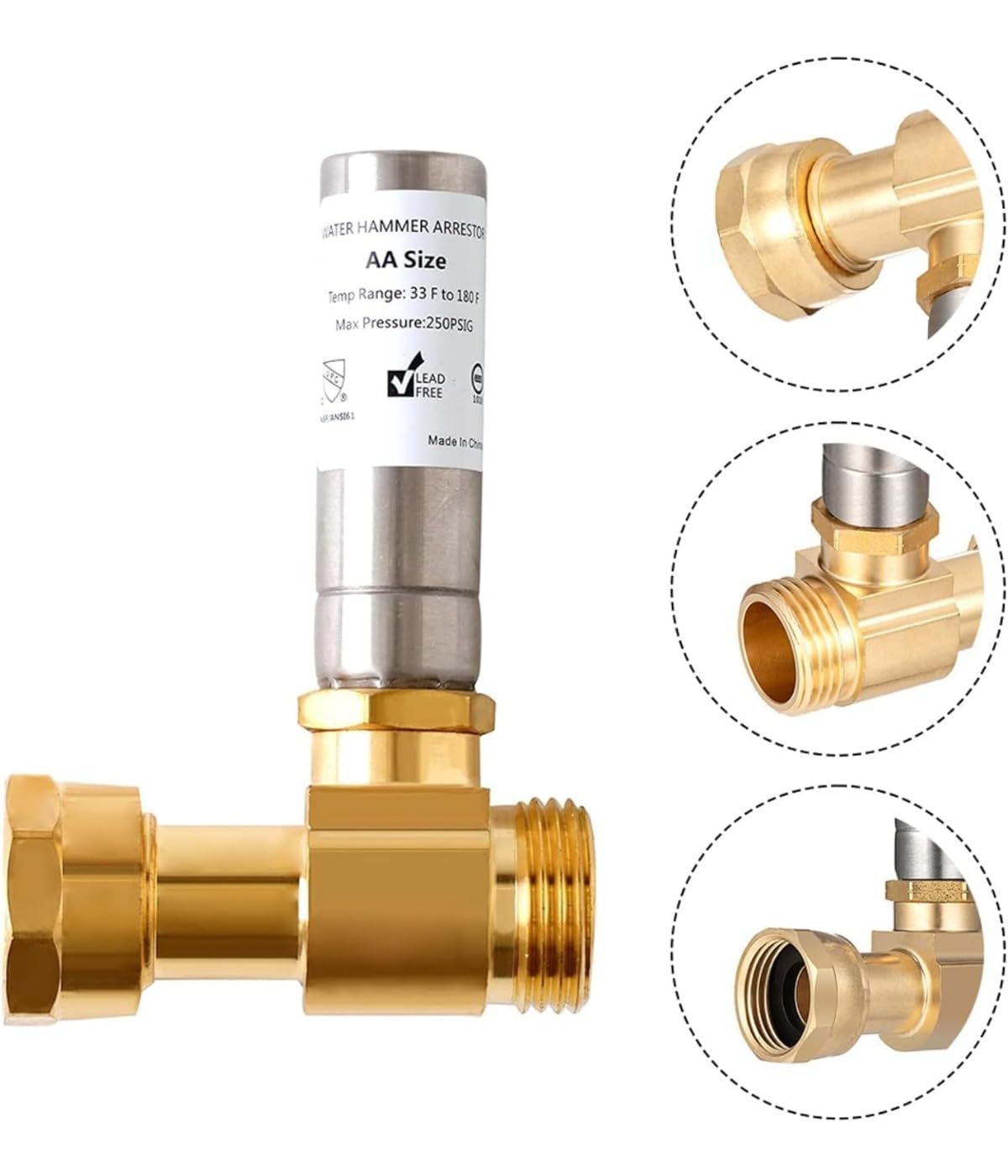 Wasserschlagdämpfer Für Waschmaschinen Aus Edelstahl 3/4 Zoll NH-Gewinde, Dämpfer Für Rohrsystem Geräuschreduzierung, bleifrei, 1 Stück