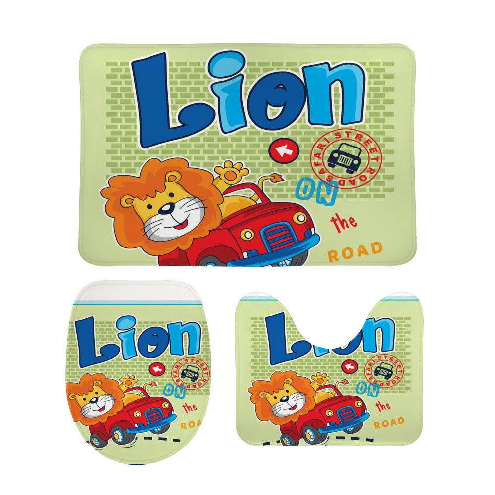 Tapis de toilette antidérapants CHEHONG motif lion et voiture lot de 3 pièces pour wc