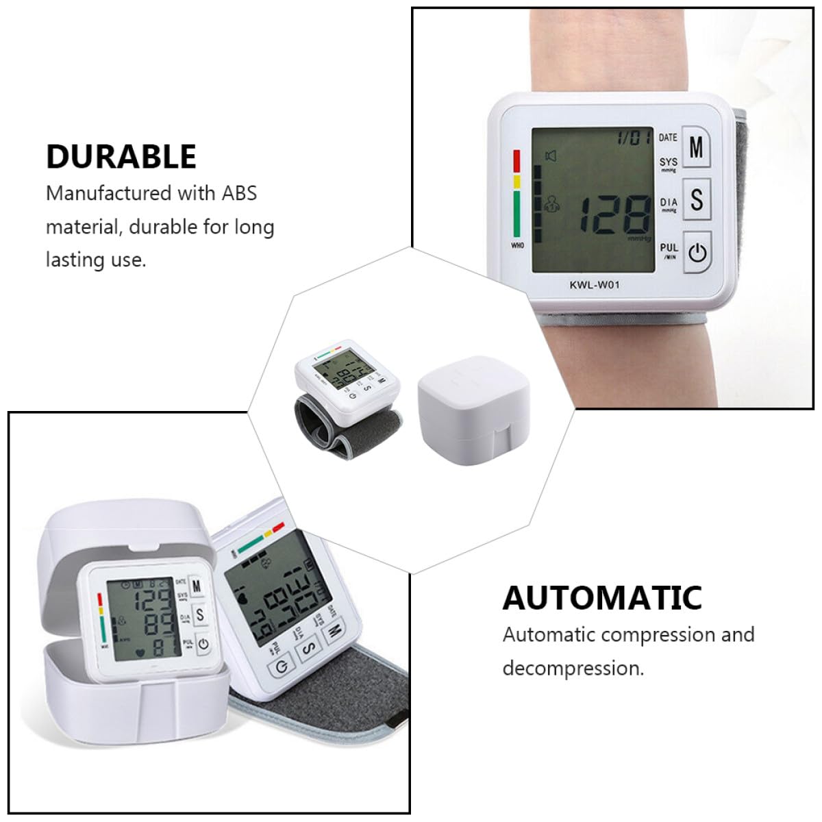 MAGICLULU Misuratore di Pressione Digitale da Polso per Casa, Ematomanometro Elettronico Display Lcd a Numeri Grandi, Compressione Automatica e Spegnimento Automatico, Adatto per Anziani,