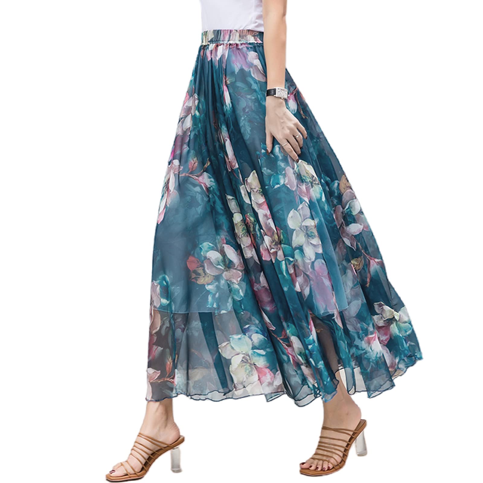URYYRIT Strandkleid Rock Sommer Großer Schwung Chiffon Blumenrock Frauen Bohemian Strand Langer Rock