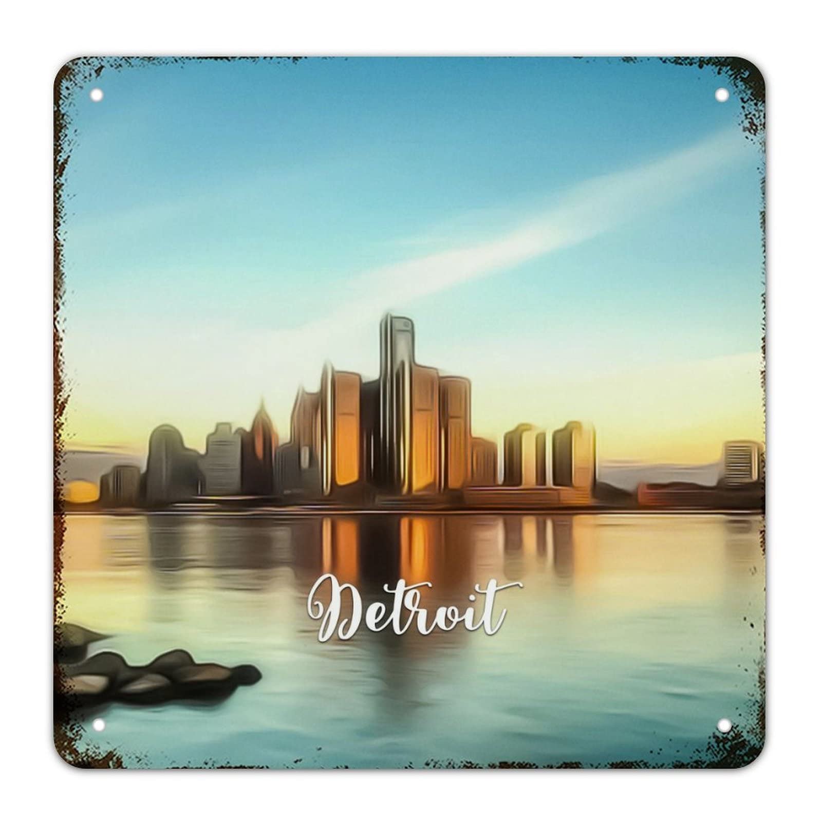 Panneau métal Michigan style vintage de 38x38 cm idéal pour déco Detroit