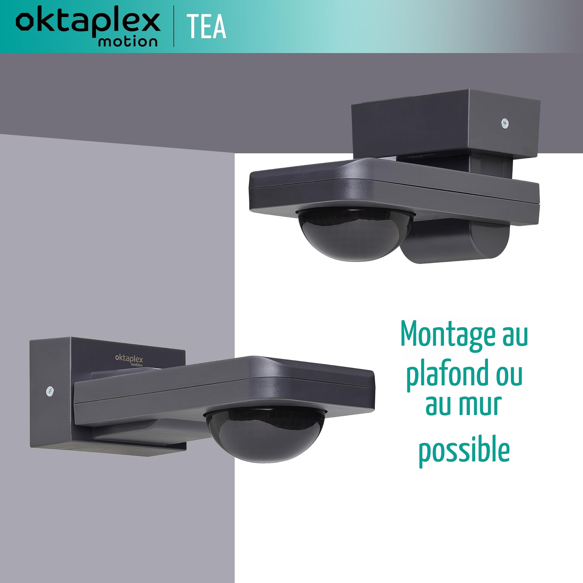Oktaplex Tea détecteur de Mouvement extérieur Anthracite 360 degrés INCL. télécommande capteur Infrarouge 230V IP65 pour Plafond et Mur