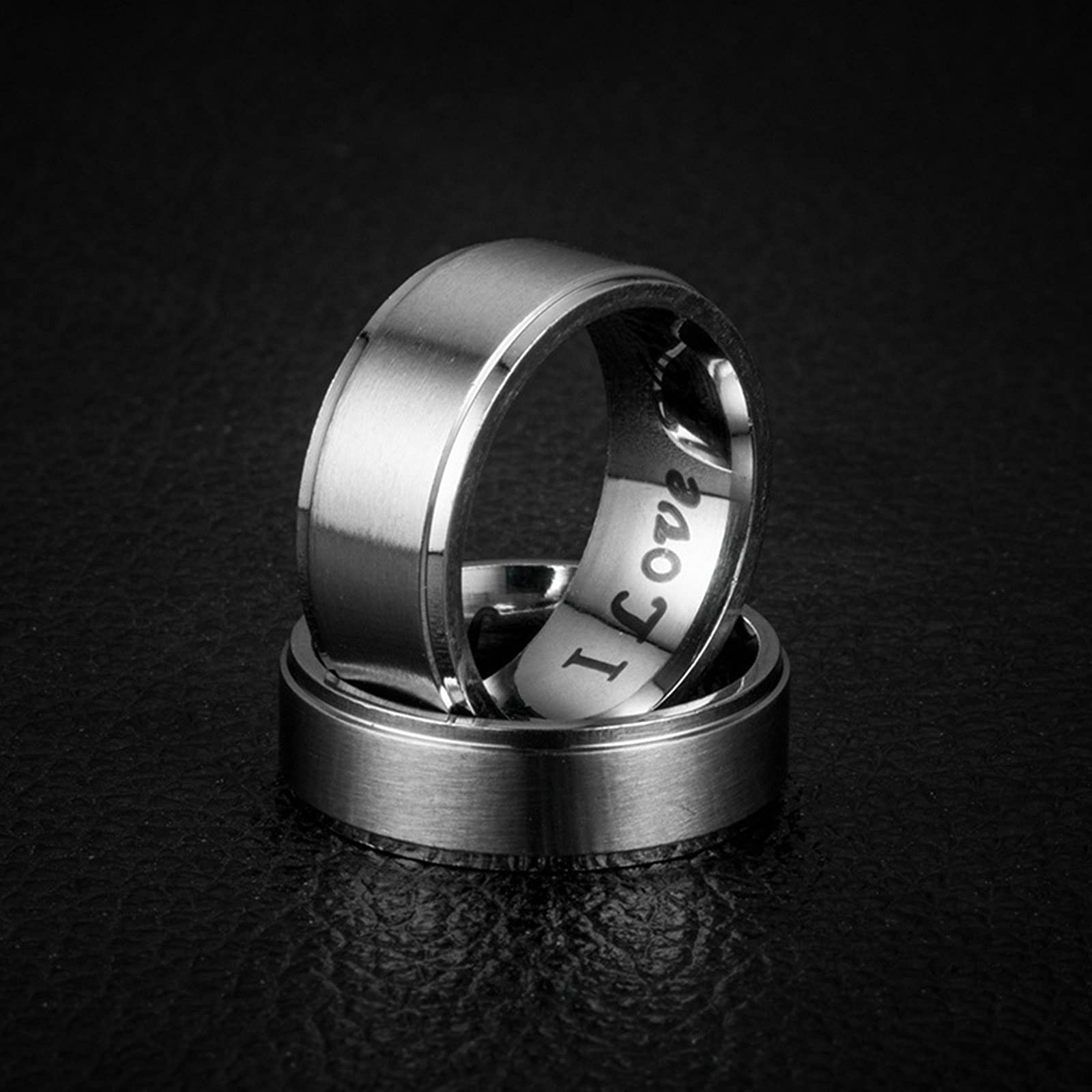 AmDxD Alianza para boda plateada, acero inoxidable, alianza para pareja de plata, boda, I Love You acabado mate, W64 & M59, Acero inoxidable, Sin piedras preciosas,