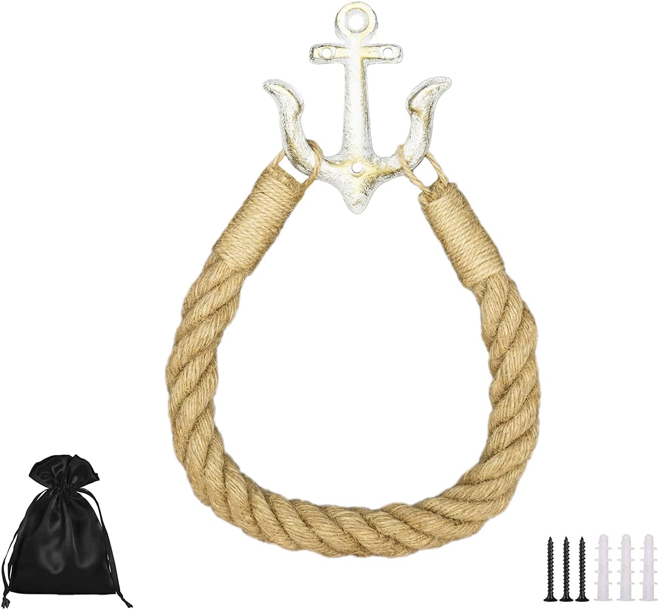 FLORATIC Nautical Rope Toilet Paper Holder Nautical Toilet Paper Towel Ring Industrial Anchor Toilet Paper Towel Holder Beach Themed Bathroom Decoration White TPH01