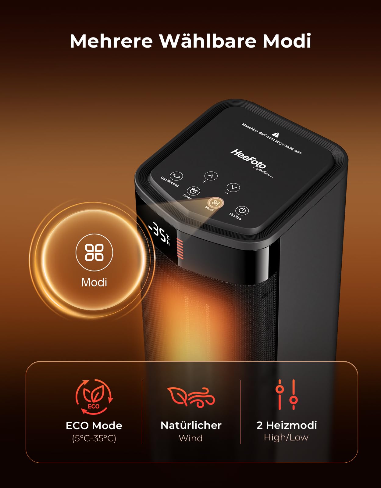 Heizlüfter Energiesparend Leise [TESTSIEGER], 2000W PTC Keramik Heizlüfter
