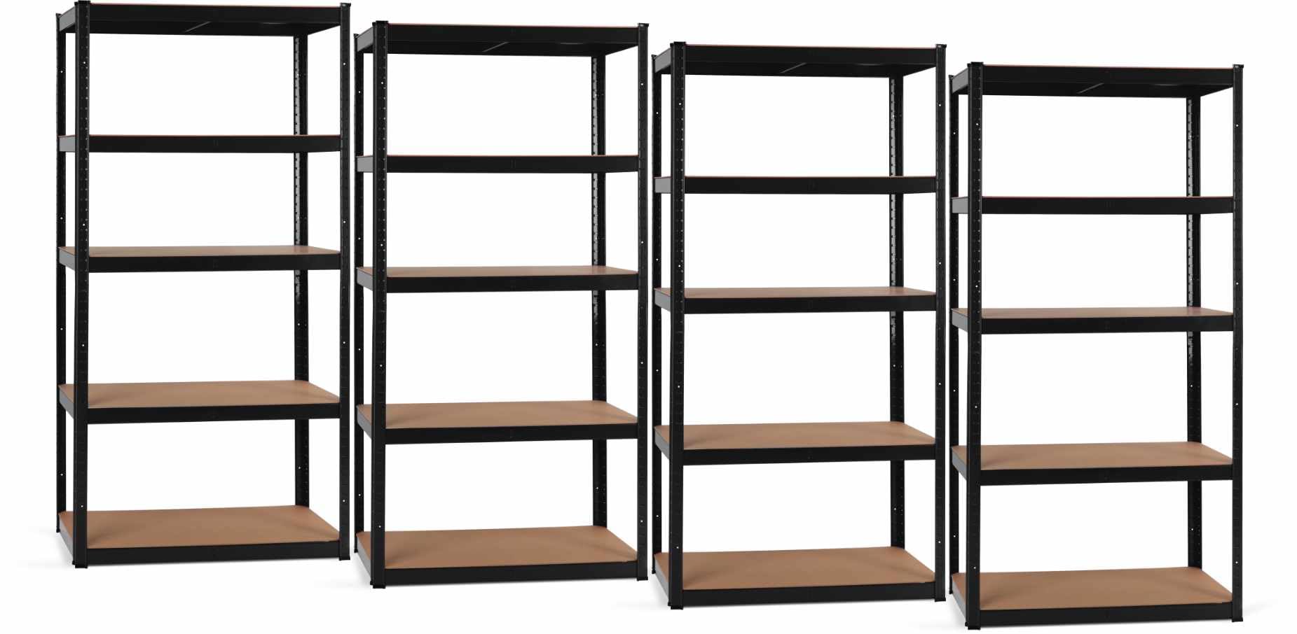 Stagecaptain Heavyrack HR-175 BK Juego de 4 estanterías metálicas - Estanteria Almacenaje de Cargas Pesadas de 875 kg MAX. - Estante Almacenamiento - 5 Baldas Multiusos - Negro