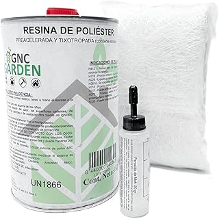 GNCGarden Kit Reparación Resina de Poliester 1kg (1kg Resina + 1m2 Mat-300 + 25grs catalizador para endurecer la Resina.) Material de Refuerzo y Material Estructural.