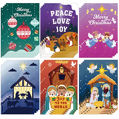 Howaf Christmas Cards Religious Christian Nativity Scene Cards With Envelopes And Stickers For Christmas Holiday (6 Designs, 24 Christmas Cards, Envelopes And Stickers) #TOP1