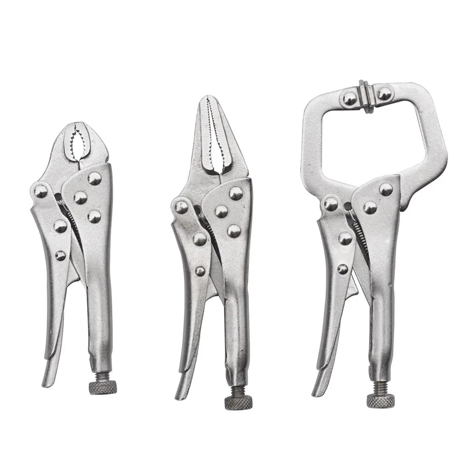 3Pcs Vise Locking Pliers Set 4in. Curved Jaw and 5in. Long Nose and 5 in. C Clamp Assorted Welding