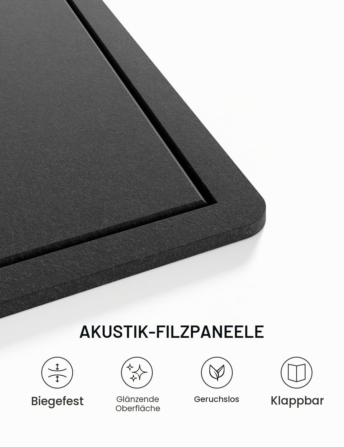 Fluxynara Filz Pinnwand 90 x 60 cm, Korktafel-Alternative mit 12 abnehmbaren Klebepads, faltbares Filz-Memoboard, Visionboard & Fotowand für Büro, Homeoffice, Kinderzimmer & Flur — Schwarz