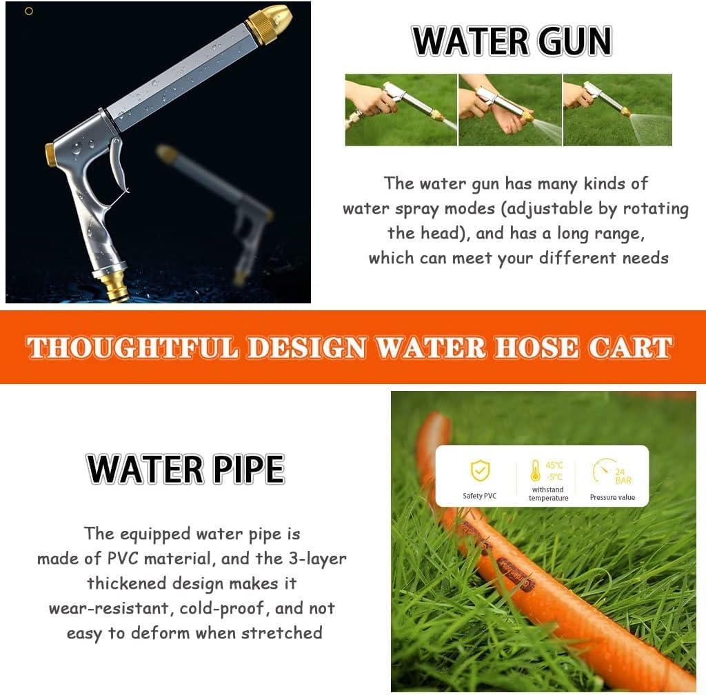Staffa per tubo dell'acqua da parete, avvolgitubo portatile ad alta pressione, ideale per irrigazione domestica, compatibile con tubo da 30 m, struttura in metallo resistente