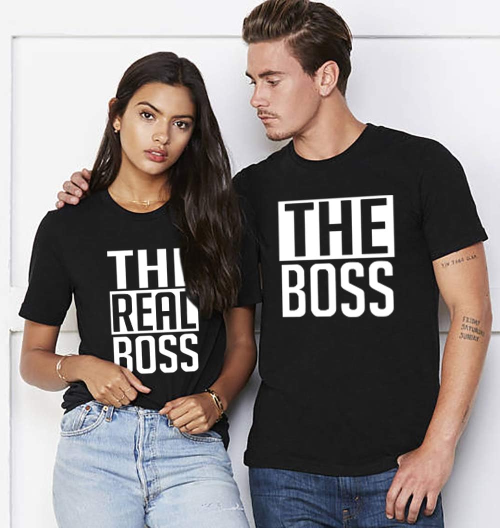 Matching Couple T-Shirts - His & Her - The Boss & The Real Boss -Letter Print - Short Sleeve - T-Shirt - Image 5