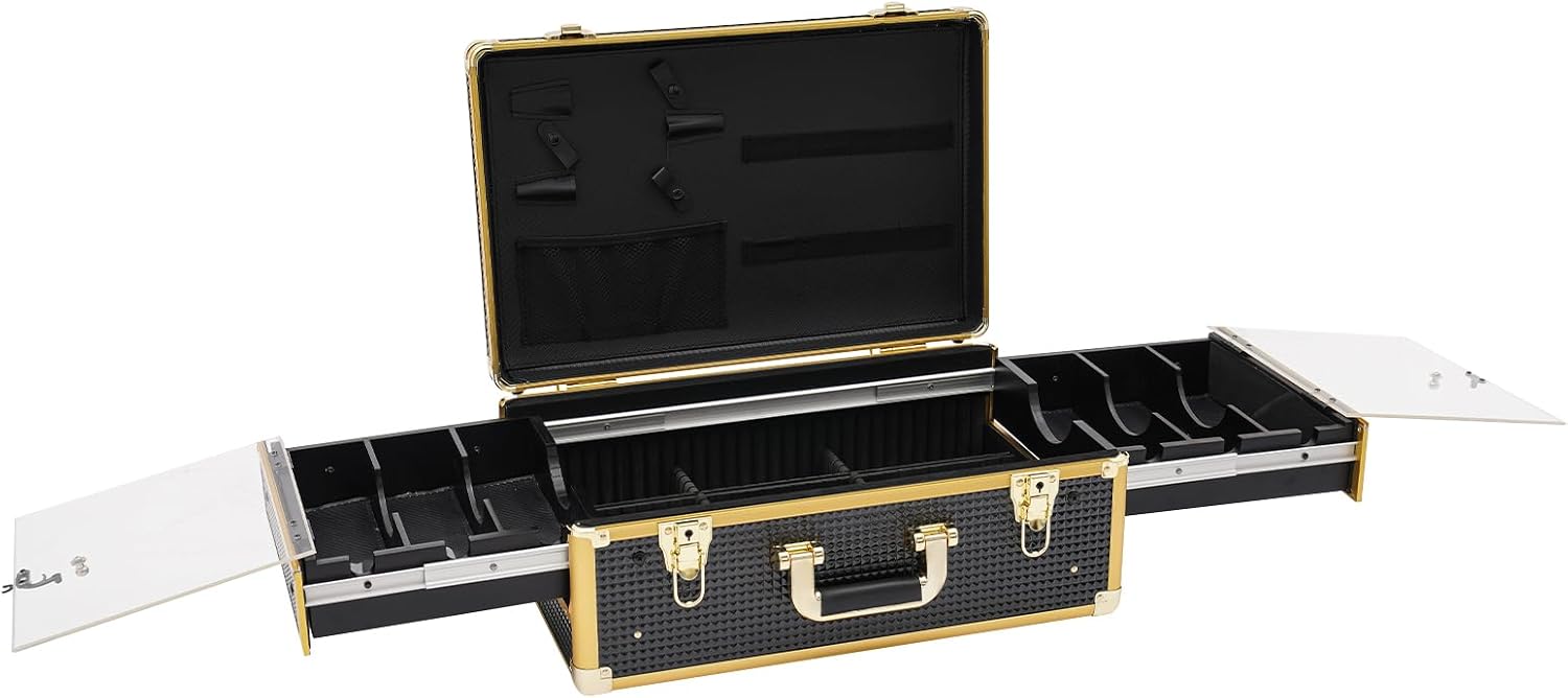Barber Case Organizer,Large Barber Case Travel Hair Stylist Tools Storage for Clippers And Supplies,Portable Barber Tool Box with Locks & Keys,Barber Carrying Case for Hairdresser,Makeup Artist