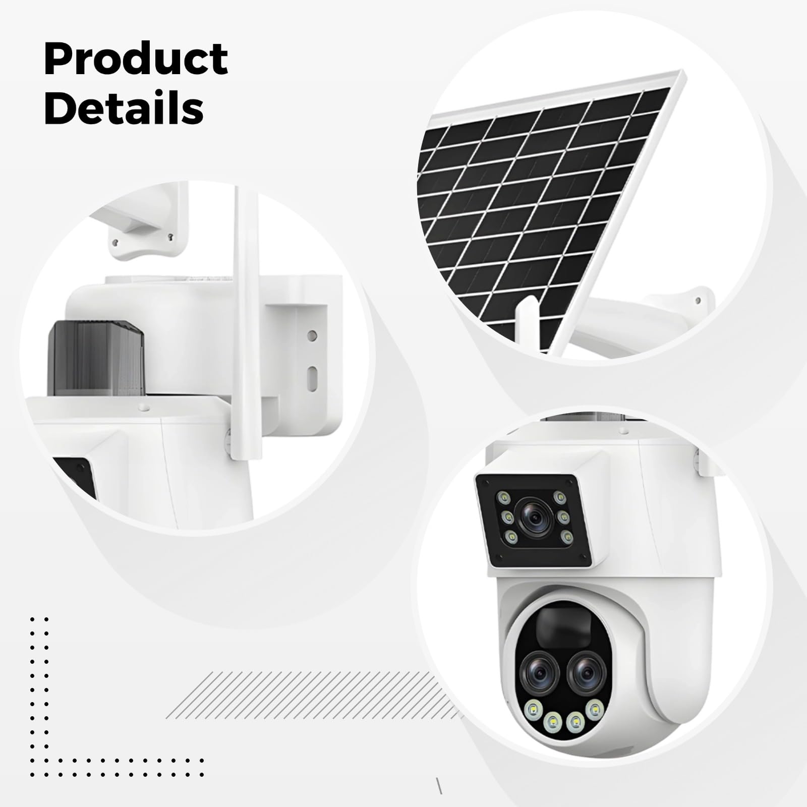 Solarna kamera bezpieczeństwa na zewnątrz, potrójna kamera PTZ z zoomem, wykrywanie ruchu WiFi, bezprzewodowa konstrukcja odporna na warunki atmosferyczne, panel słoneczny i metalowa podstawa, łatwa