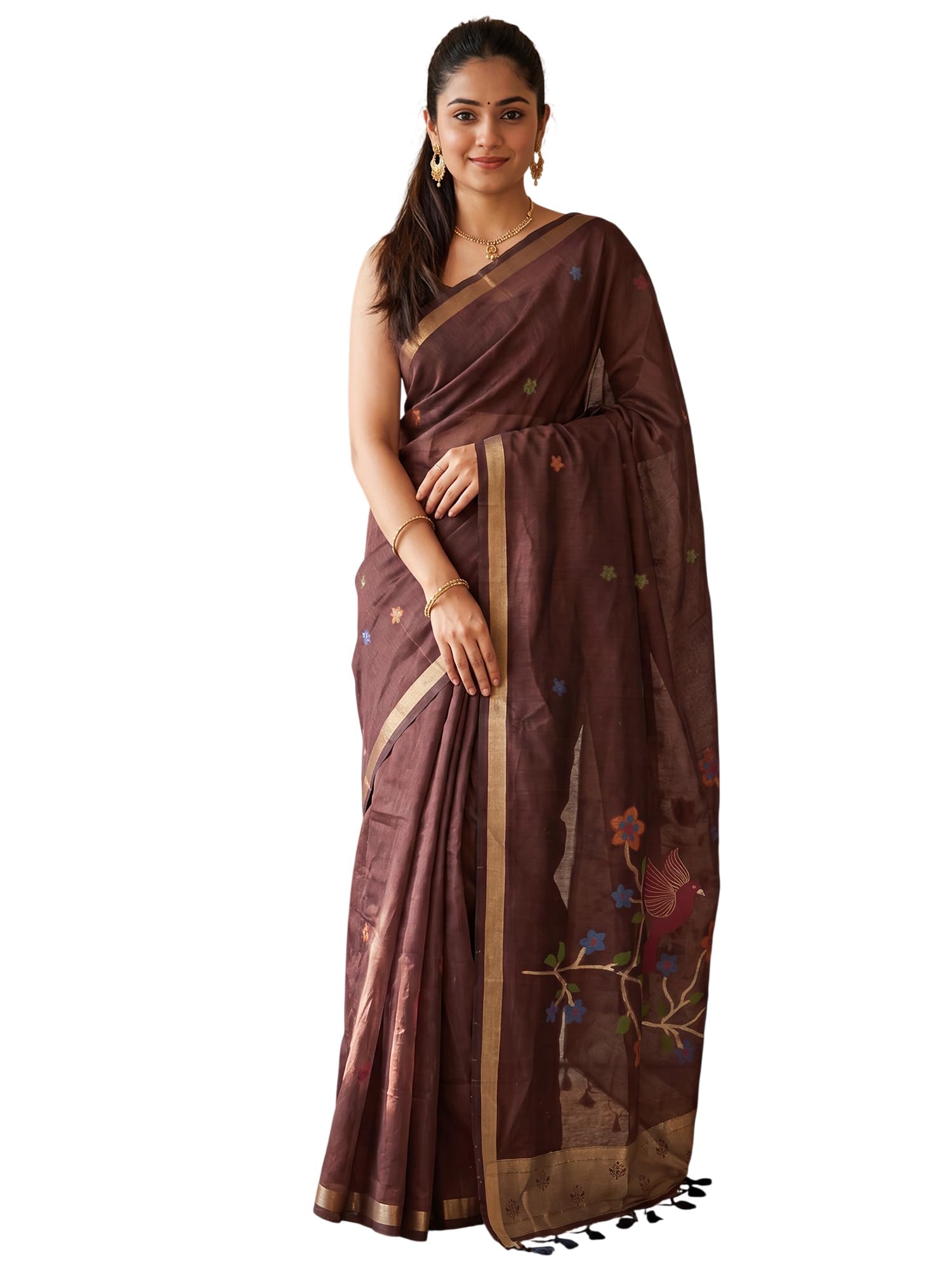 akhilam Women's Cotton Linen Floral Print Tassels and Latkans Saree With Unstitched Blouse Piece|Soft Cotton Saree For Woman|Cotton Saree|pure cotton saree for women (SADAGI7001_BY_Parent)-picture-41