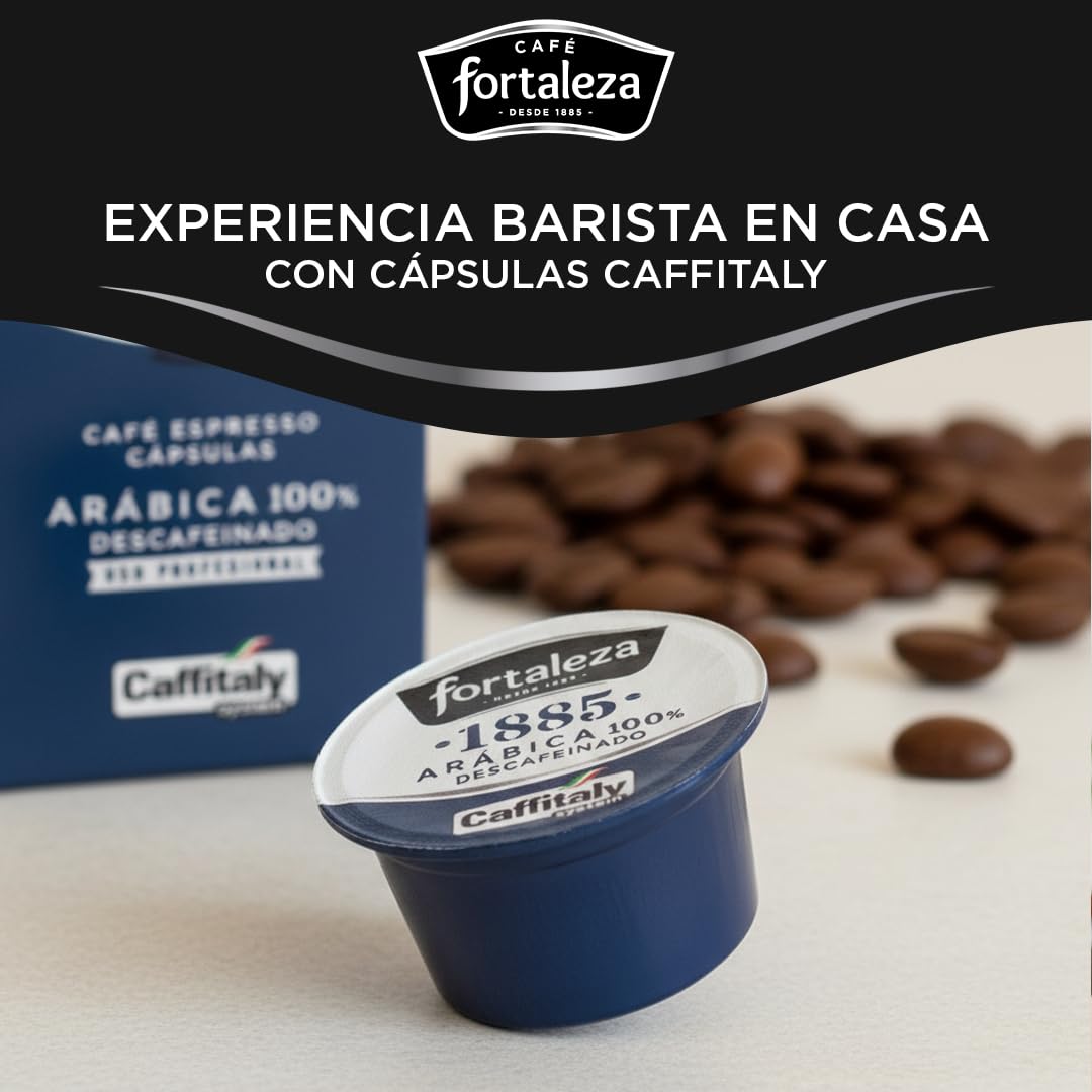 CAFÉ FORTALEZA Cápsulas de Café Descafeinado Compatibles con Caffitaly Pack 8x10 80 Uds – Café sin Cafeína Variedad 100% Arábica Intensidad Suave - Cápsulas Caffitaly con Sabor Equilibrado