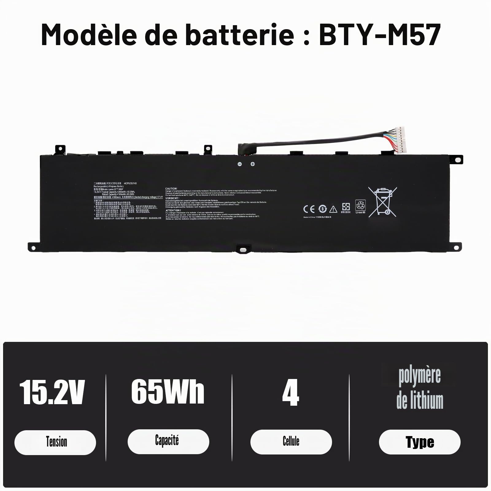 BLESYS 65Wh BTY-M57 Batterie pour MSI GP66 GP76 Leopard 10UE 10UG 10UH 11UE 11UG 11UH pour Vector GP66 GP76 12UE 12UG 12UH 12UGS 12UHS 12UHSO 12UEO 12UGSO GP66HX GP76HX 12UGS 12UHS Series