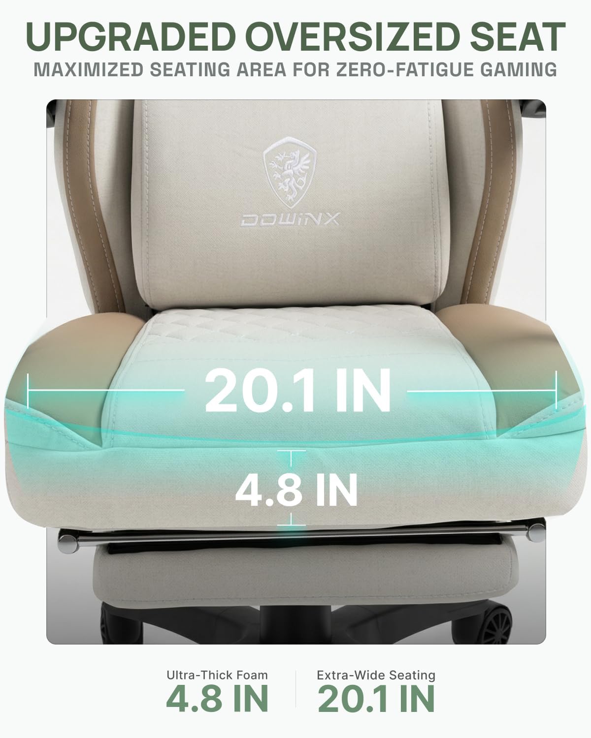 Dowinx Gaming Chair Breathable Fabric Computer Chair with Pocket Spring Cushion, Comfortable Office Chair with Gel Pad and Storage Bag,Massage Game Chair with Footrest,Beige