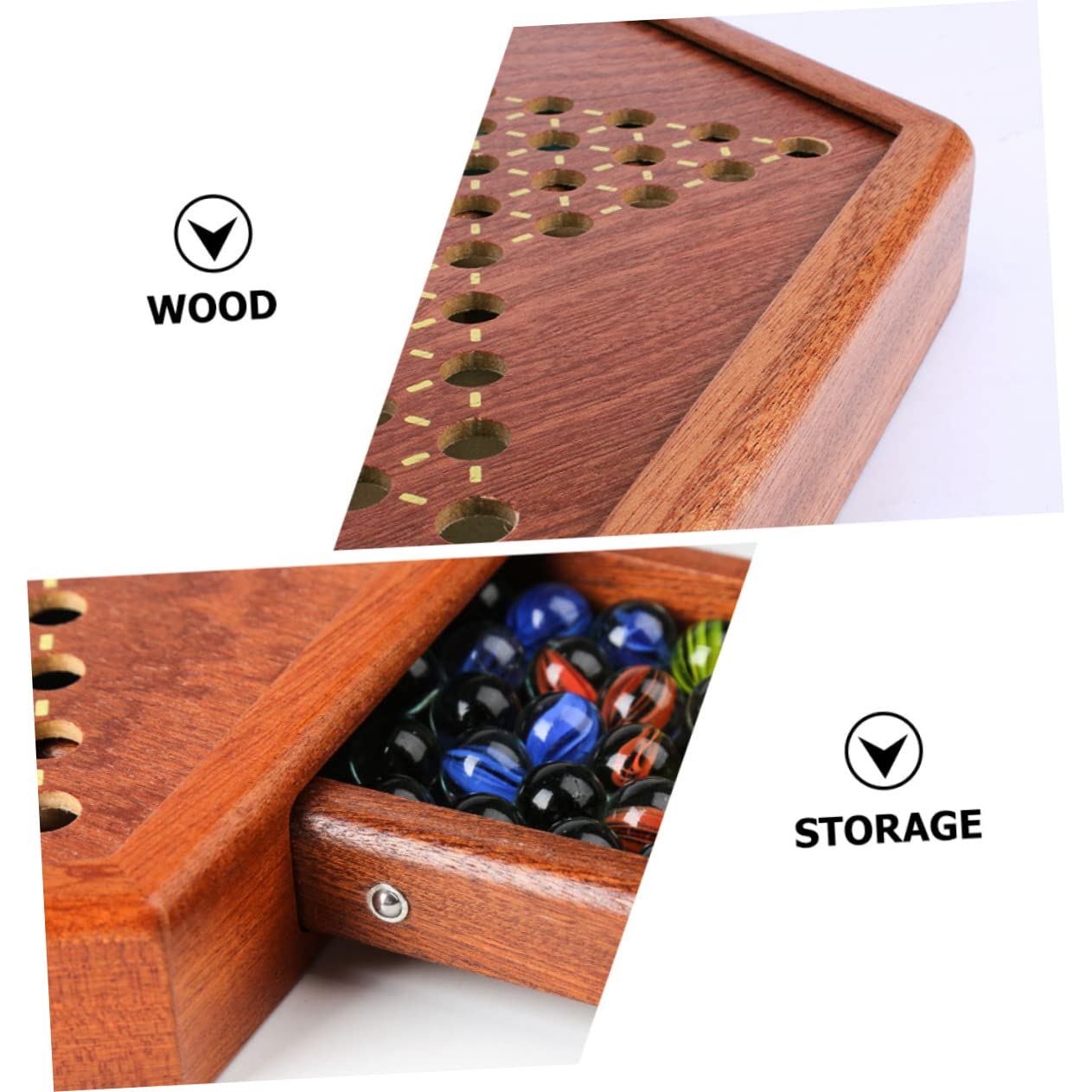 Gioco di Biglie Chinese Checkers Esagonale in Legno | Tradizionale per Ragazzo Ragazza e Adulti, Cassetto Integrato, Tavola Marrone per Intrattenimento Familiare