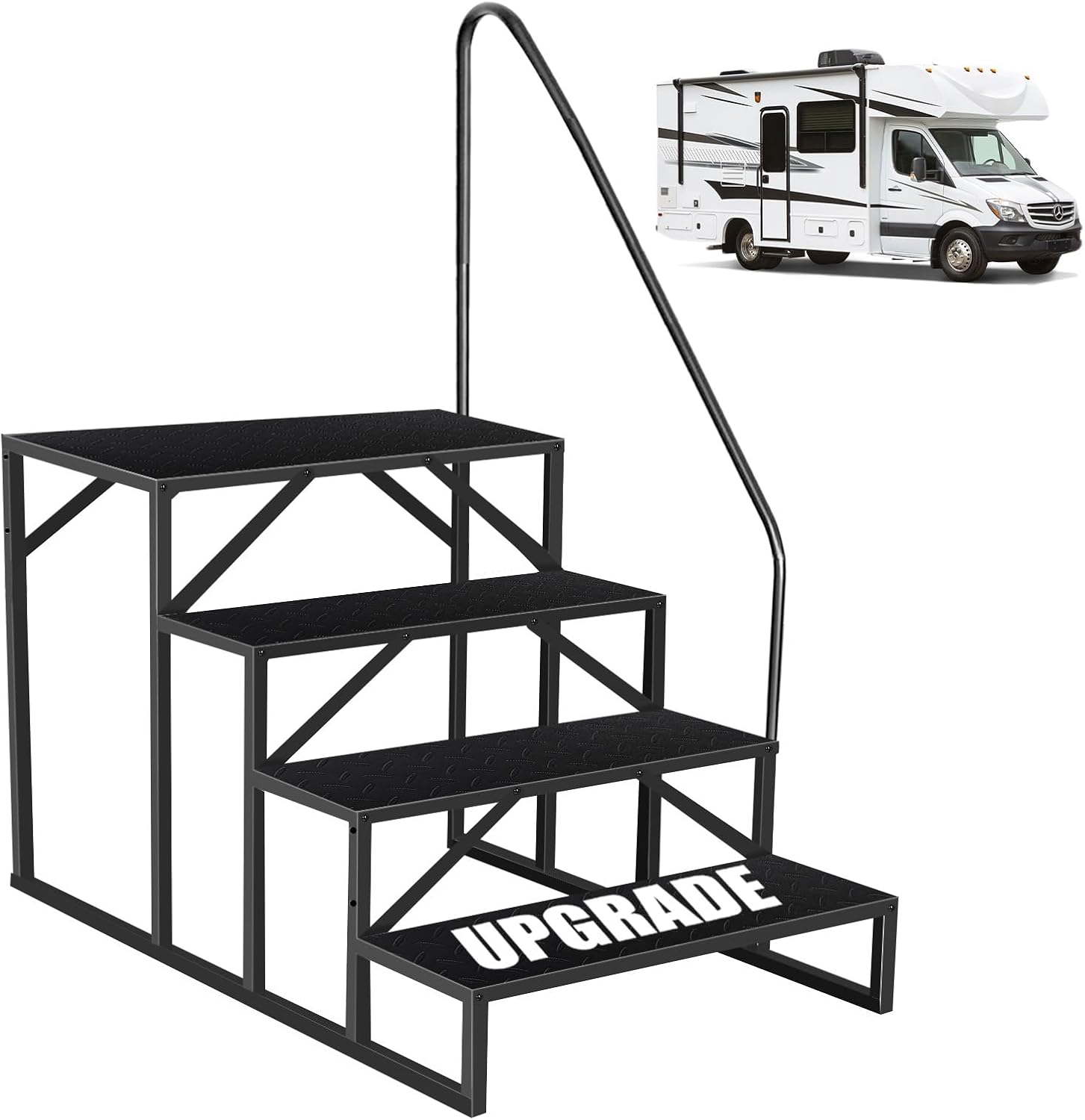 RV Step 4 Step Ladder, Upgrade RV Step with Handrails, Heavy Duty RV