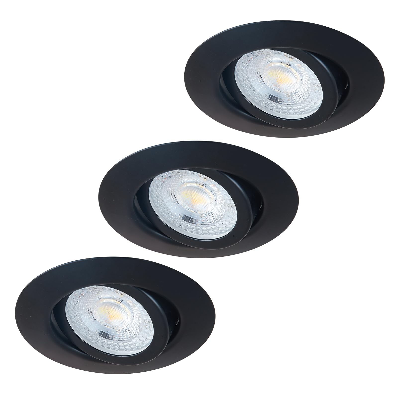 HCFEI LED Einbaustrahler Flach Dimmbar, Schwenkbar 5W LED Spots 230V, IP44 Bad Einbauleuchten Deckenspots Einbauspots, 3CCT Warmweiß Neutralweiß Kaltweiß (3er set, Schwarz, 38°)