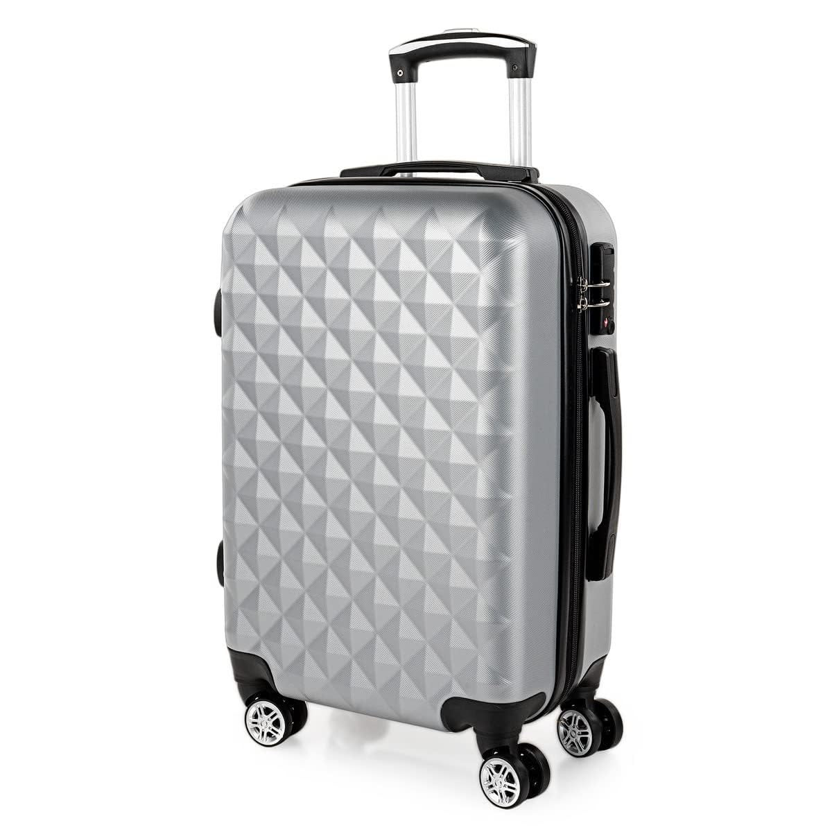 ITACA - Maleta de Cabina 55x40x20 - Maletas De Viaje Cabina Rígidas Trolley con 4 Ruedas Dobles para Avion Ligera Equipaje De Mano Candado de Combinacion TSA. Compatible Ryanair, Plata