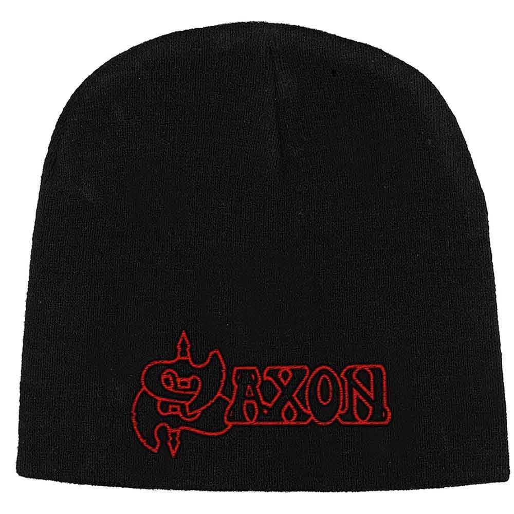 Saxon Men's Black Beanie Hat Cap Classic Band Logo Official One Size