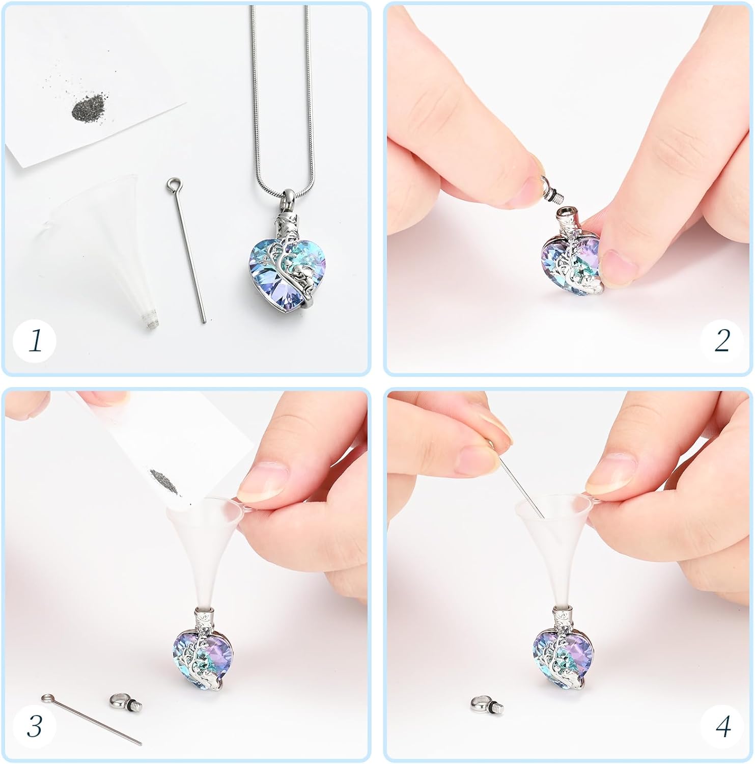 Elephant Heart Urn Necklace for Ashes Cremation Jewelry for Women Men Stainless Steel Memorial Necklaces Ash Holder for Human Pets Keepsake Jewelry for Loved Ones with Fill Tool - Image 6