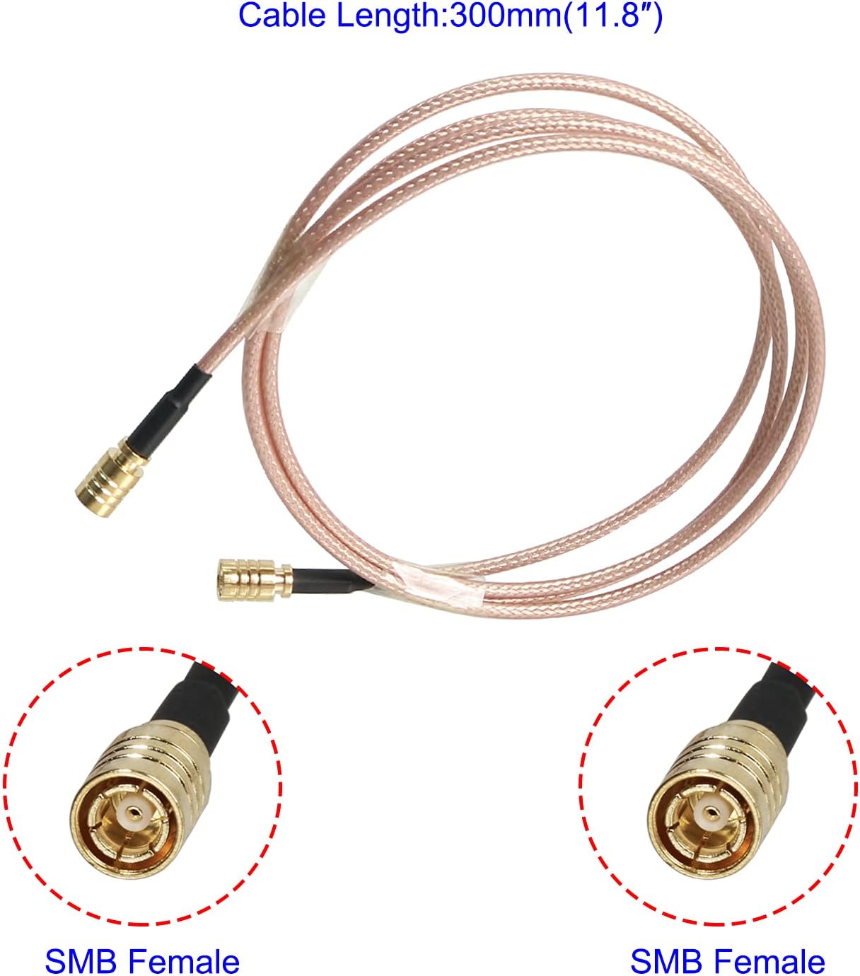 RF Coaxial Cable SMB Female to SMB Female RG316 Coax Cable Jumper for DIY Radio, 3G/4G/5G/LTE/Antenna, Audio and Video Signal Transmission, 300mm 2Pcs